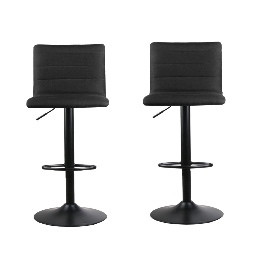 Table & Bar Stools: Artiss 2x Bar Stools Gas Lift Linen Fabric Black