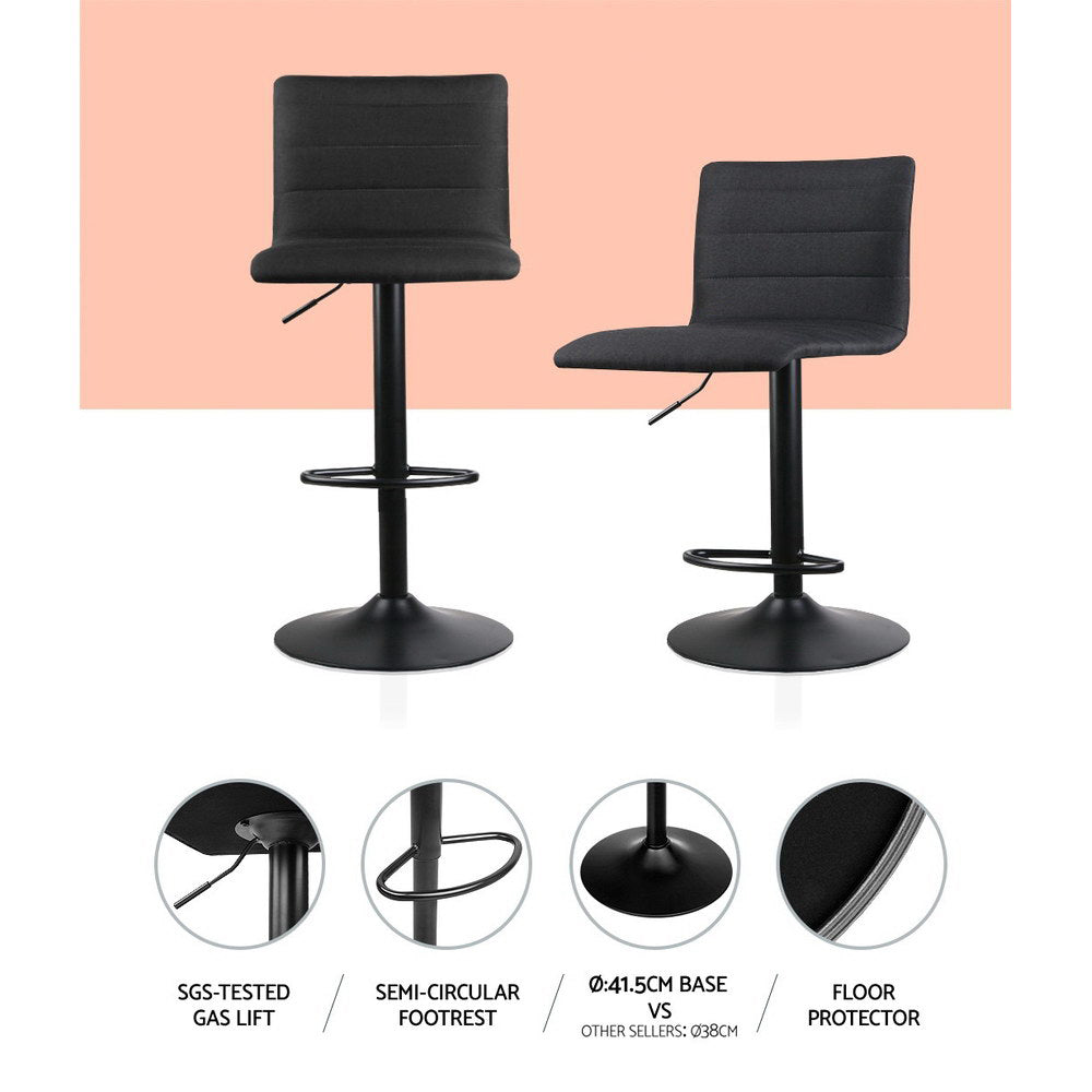 Table & Bar Stools: Artiss 2x Bar Stools Gas Lift Linen Fabric Black