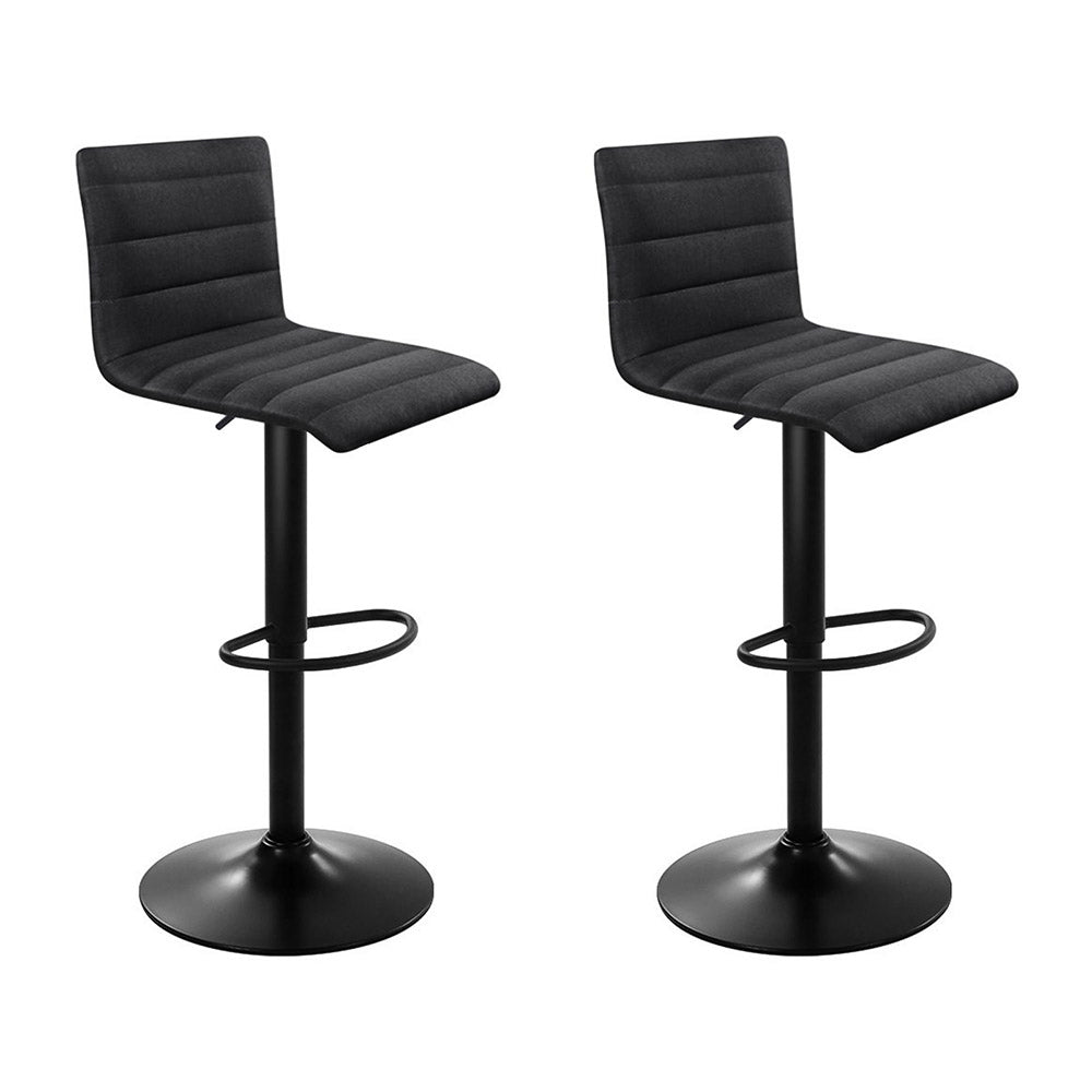 Table & Bar Stools: Artiss 2x Bar Stools Gas Lift Linen Fabric Black