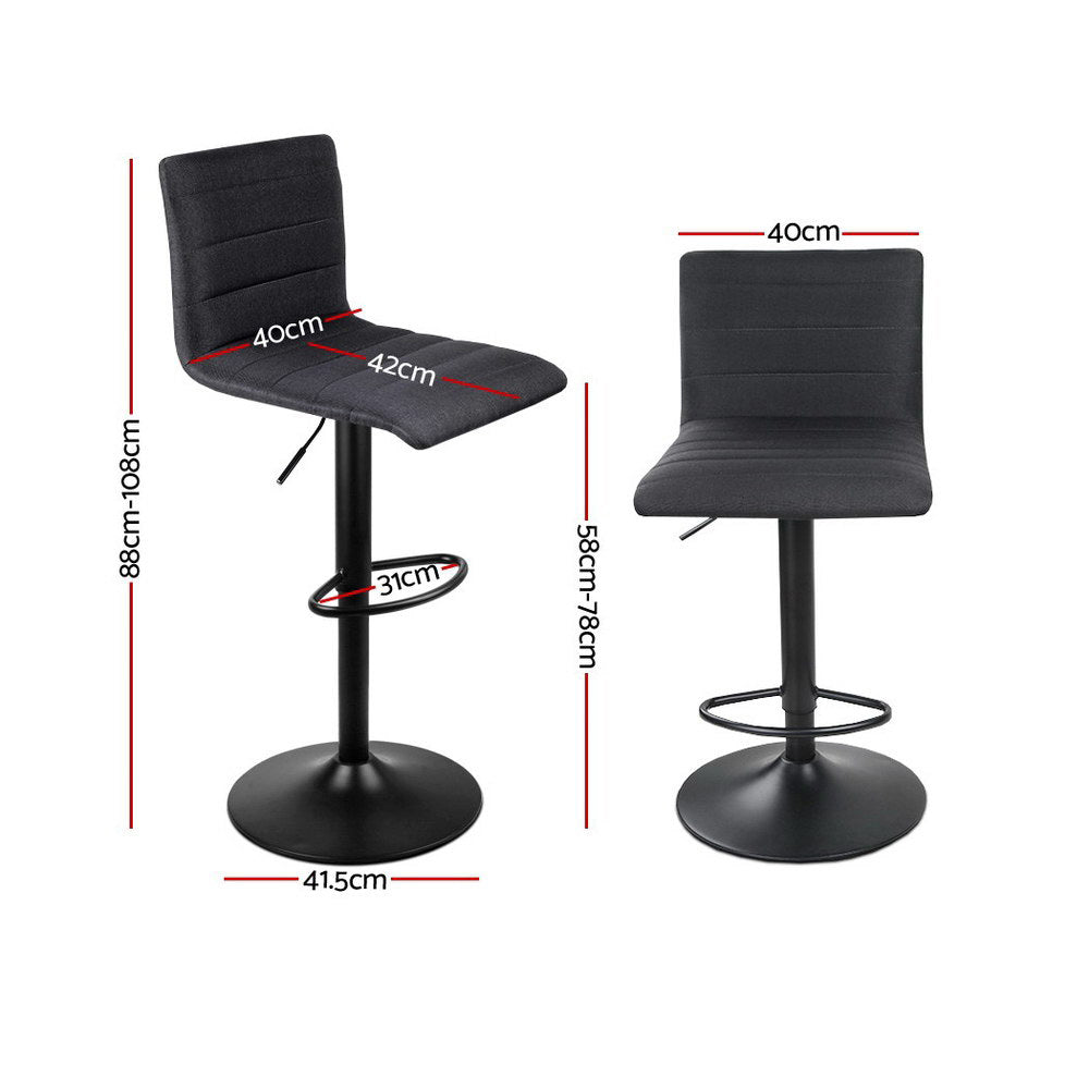 Table & Bar Stools: Artiss 4x Bar Stools Gas Lift Linen Fabric Black