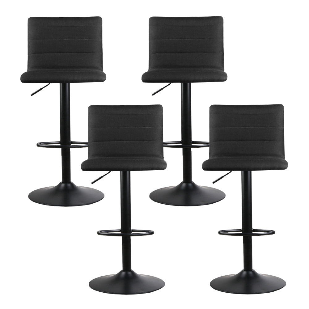 Table & Bar Stools: Artiss 4x Bar Stools Gas Lift Linen Fabric Black