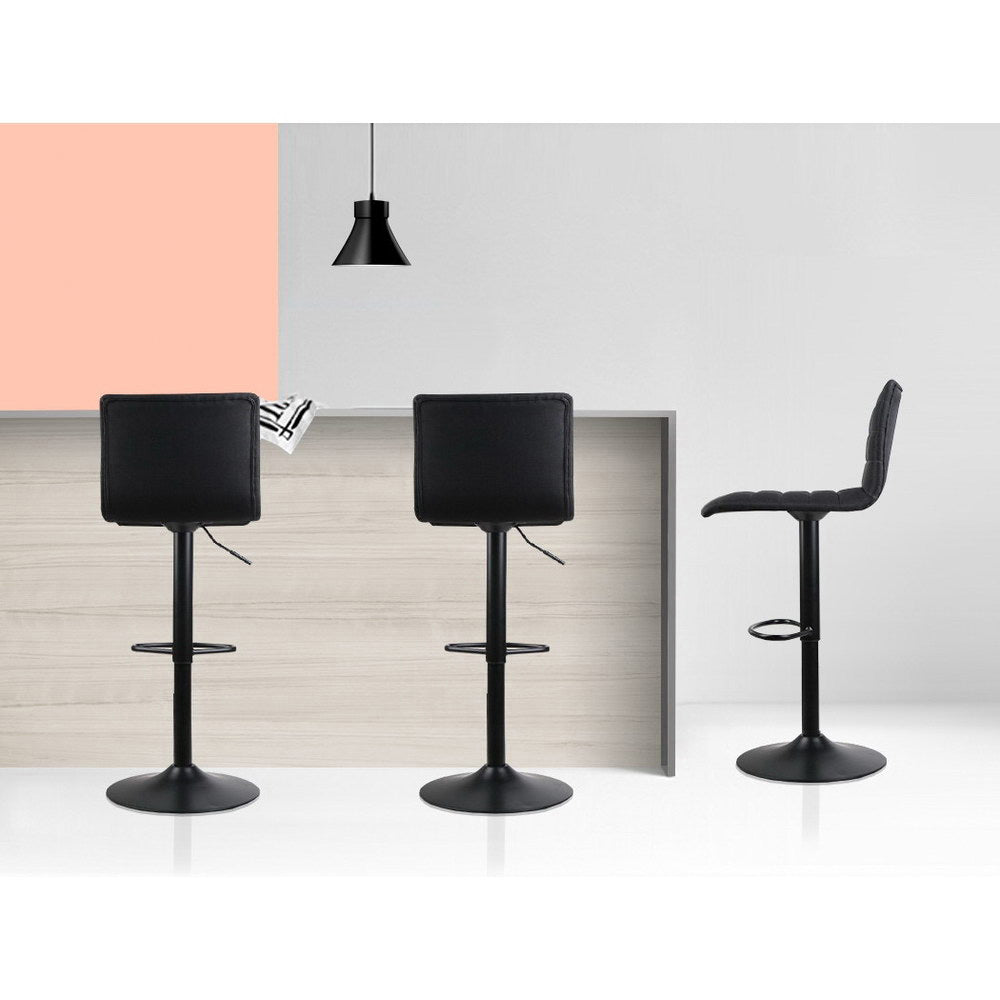 Table & Bar Stools: Artiss 4x Bar Stools Gas Lift Linen Fabric Black
