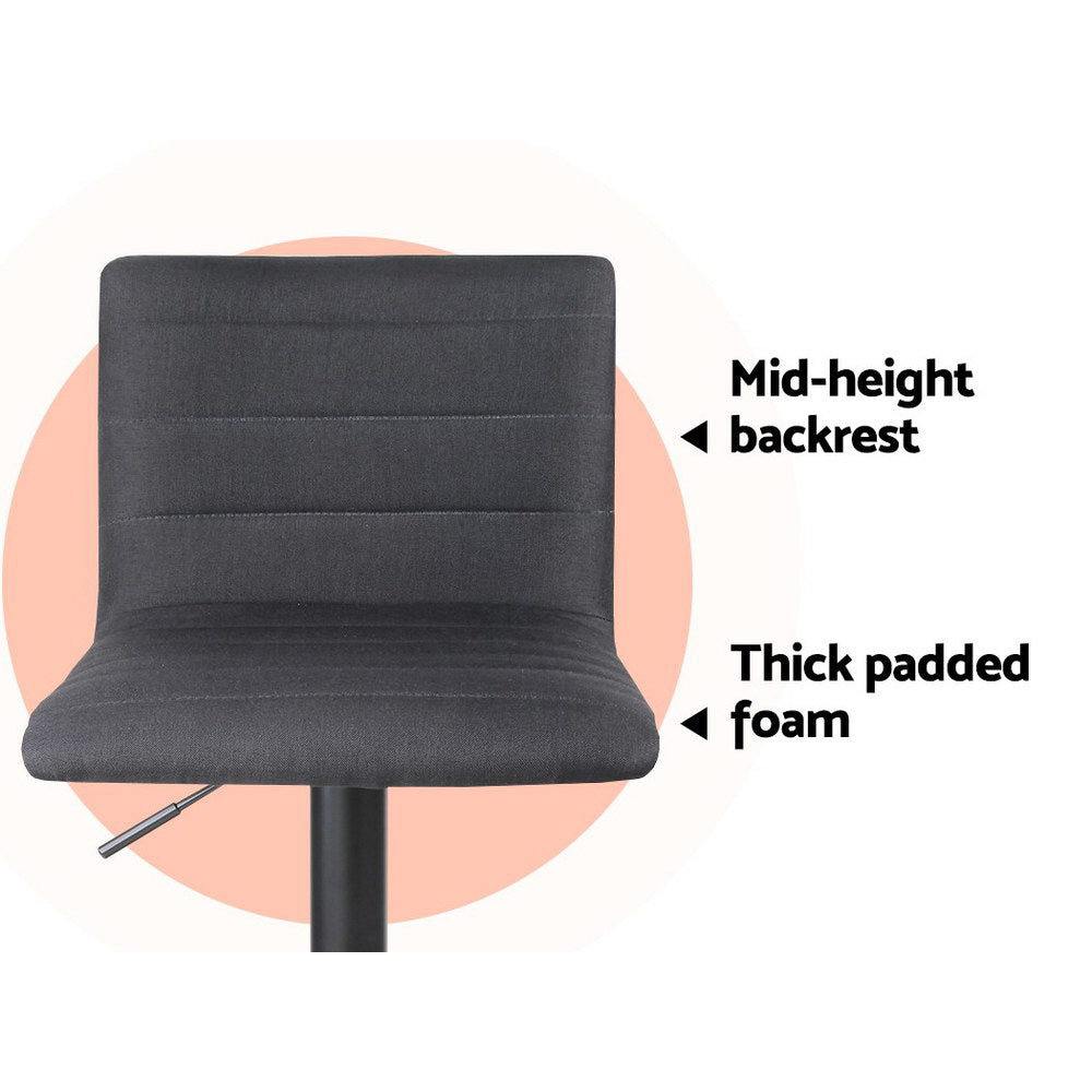Table & Bar Stools: Artiss 4x Bar Stools Gas Lift Linen Fabric Black