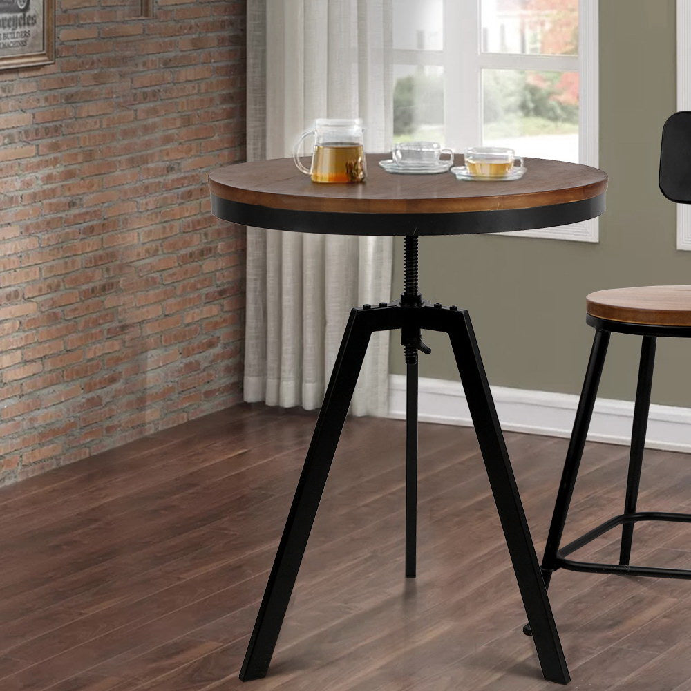 Dining Tables: Artiss Bar Table 67-86CM Height Round Brown