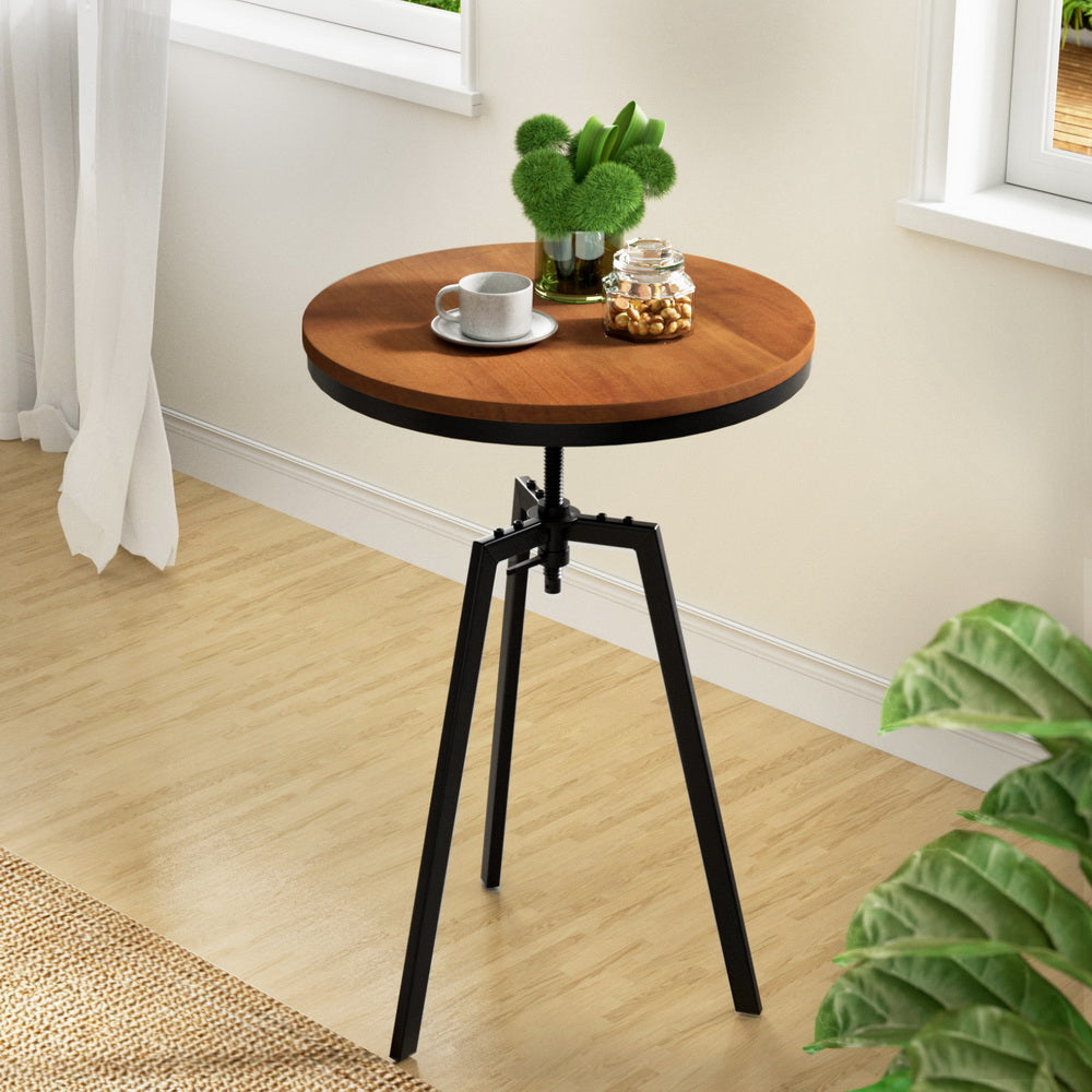 Dining Tables: Artiss Bar Table 67-86CM Height Round Brown