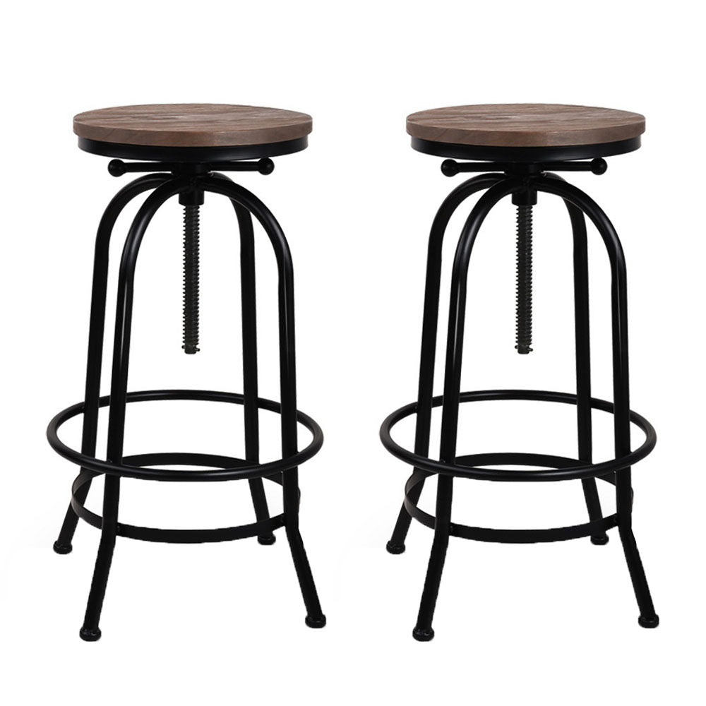 Table & Bar Stools: Artiss 2x Bar Stools Adjustable Wood Chairs