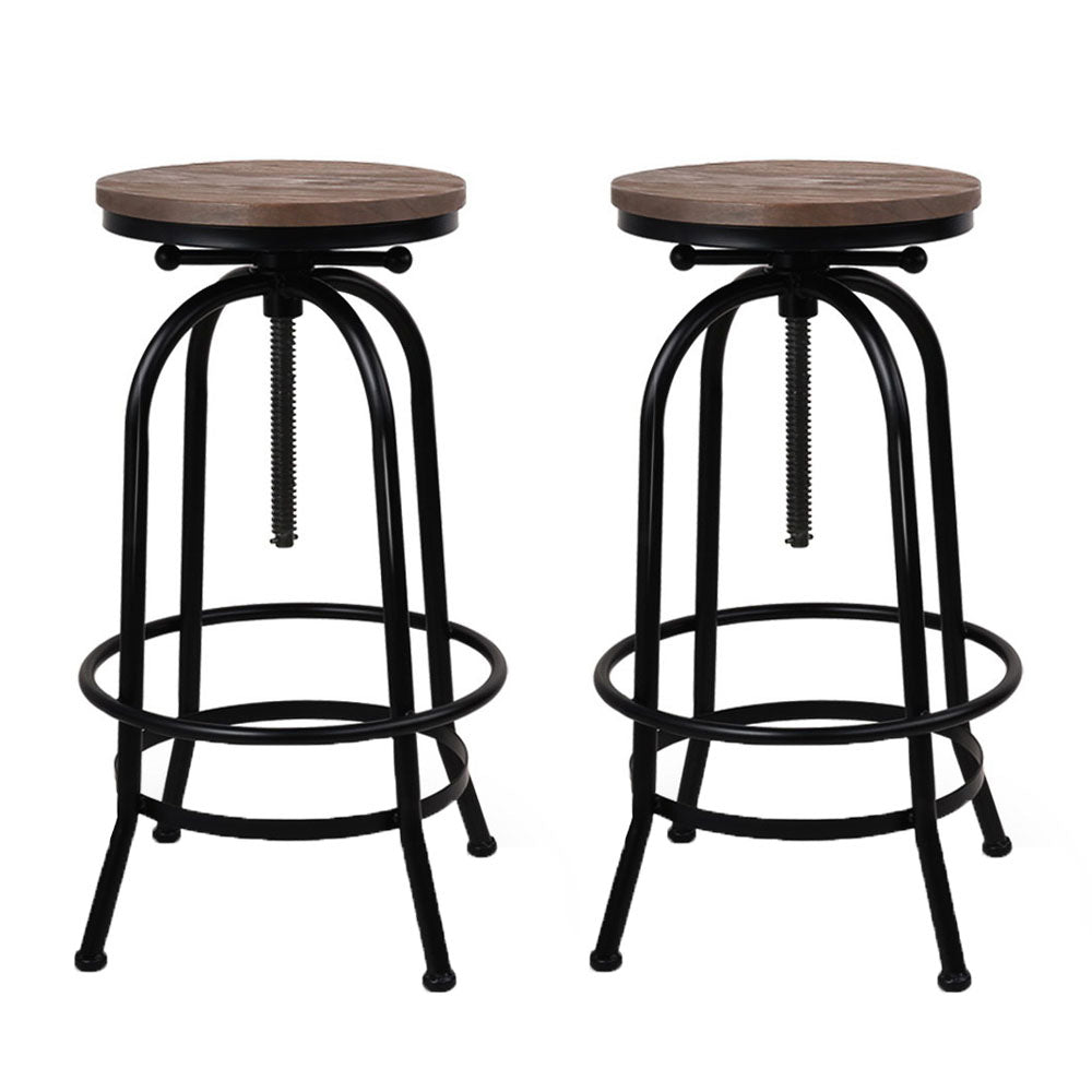 Table & Bar Stools: Artiss 2x Bar Stools Adjustable Wood Chairs