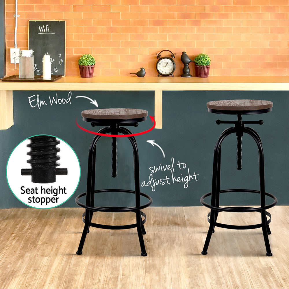 Table & Bar Stools: Artiss 2x Bar Stools Adjustable Wood Chairs