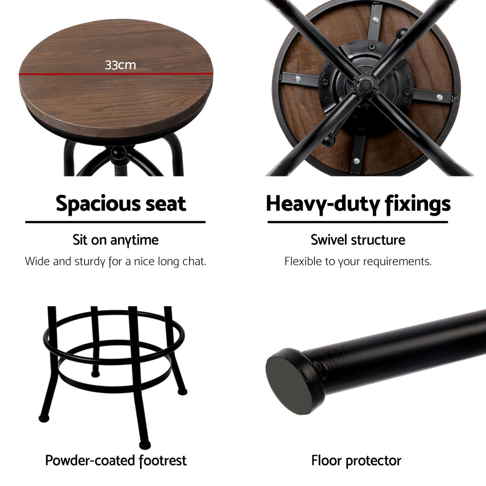 Table & Bar Stools: Artiss 4x Bar Stools Kitchen Dining Chairs Adjustable Wooden Vintage Stool