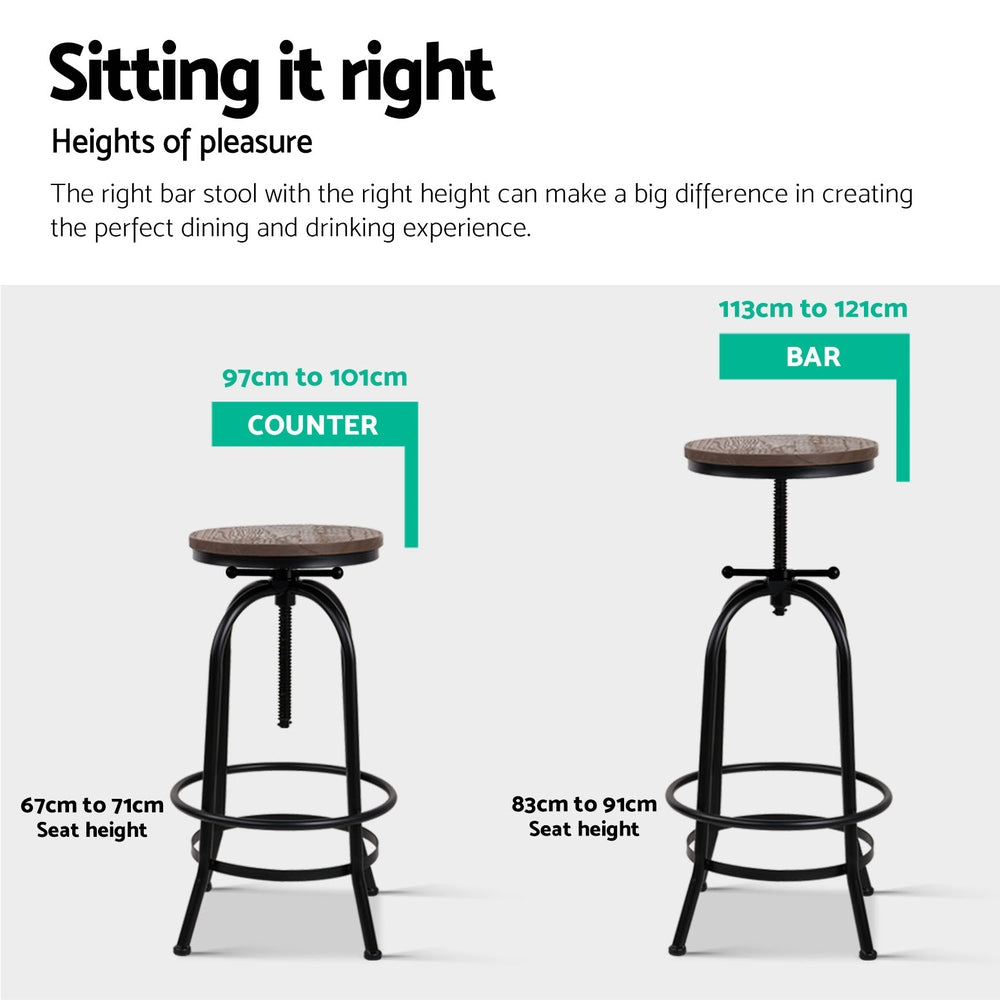 Table & Bar Stools: Artiss 4x Bar Stools Kitchen Dining Chairs Adjustable Wooden Vintage Stool
