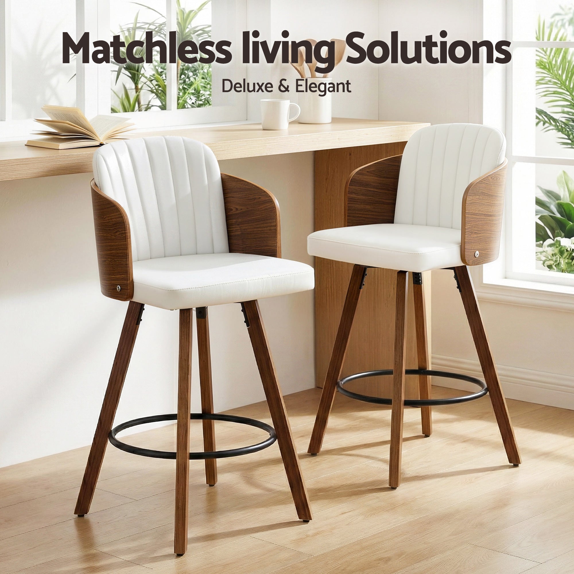 Table & Bar Stools: Artiss Wooden Bar Stools Swivel Kitchen Counter Stool Chair 58cm Seat Height
