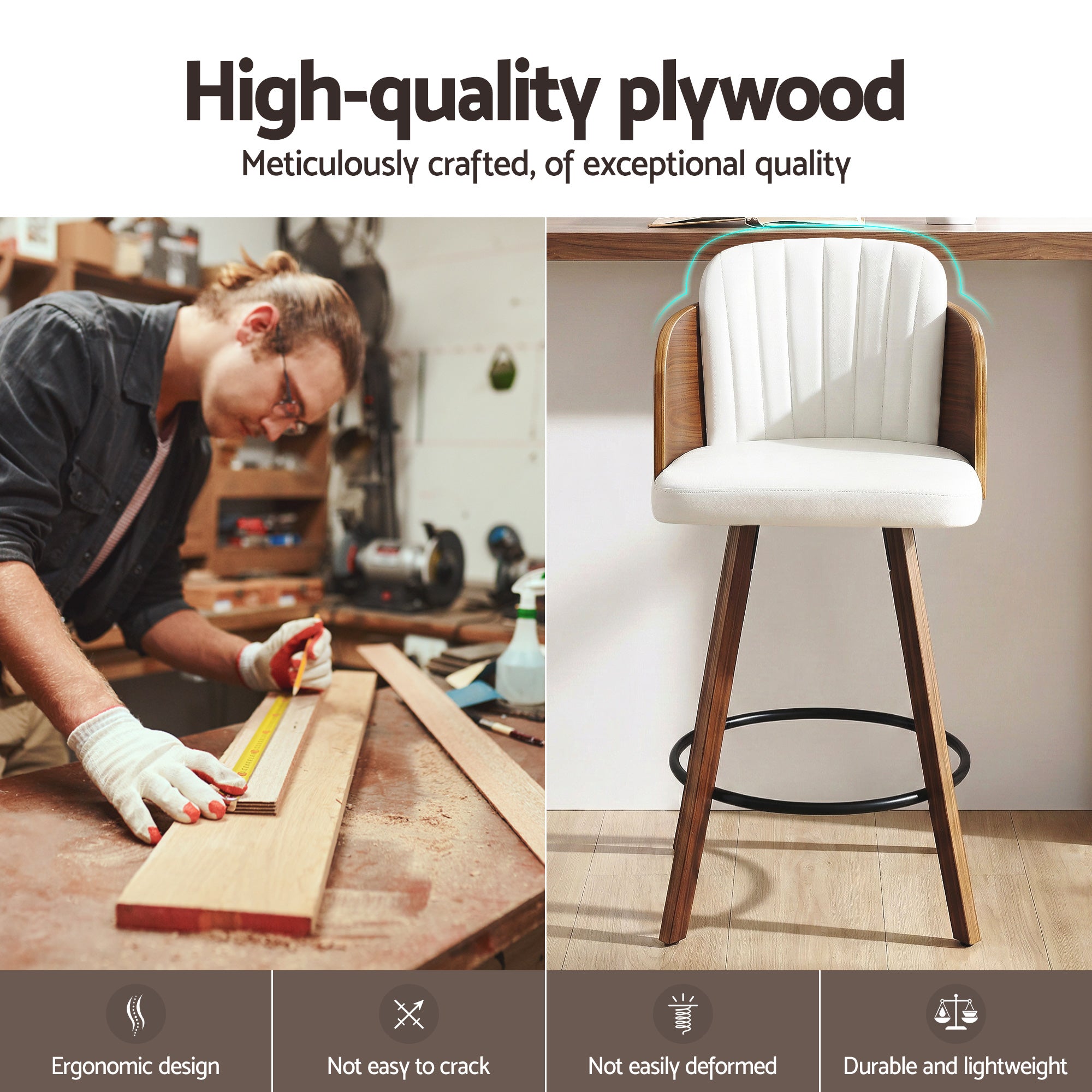Table & Bar Stools: Artiss Wooden Bar Stools Swivel Kitchen Counter Stool Chair 58cm Seat Height
