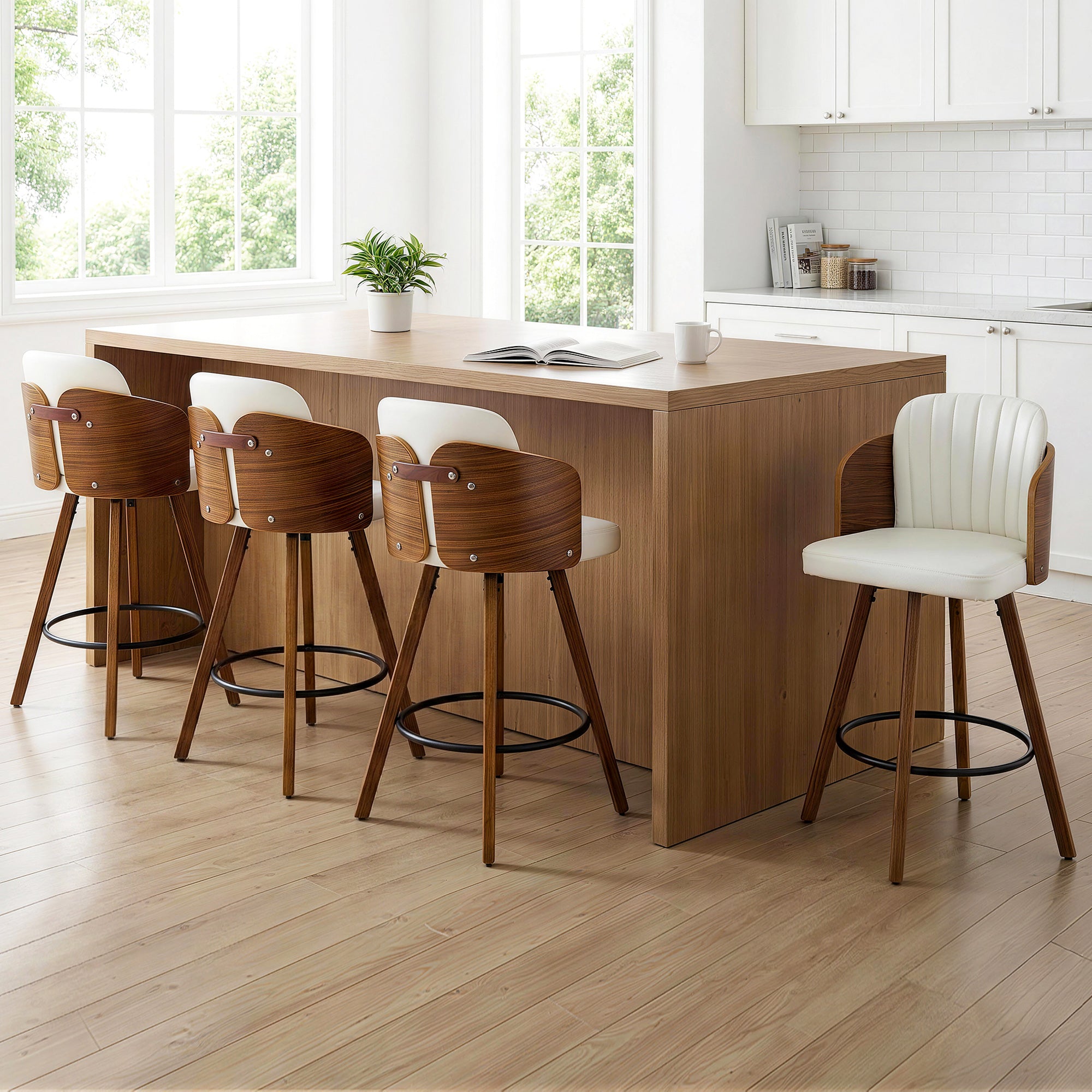 Table & Bar Stools: Artiss Wooden Bar Stools Swivel Kitchen Counter Stool Chair 58cm Seat Height