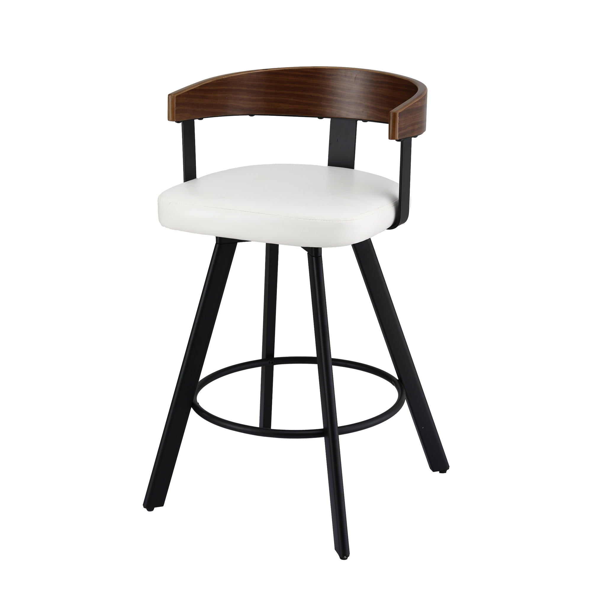 Table & Bar Stools: Artiss Bar Stool Swivel Metal Legs Kitchen Chair Bentwood Counter Leather White