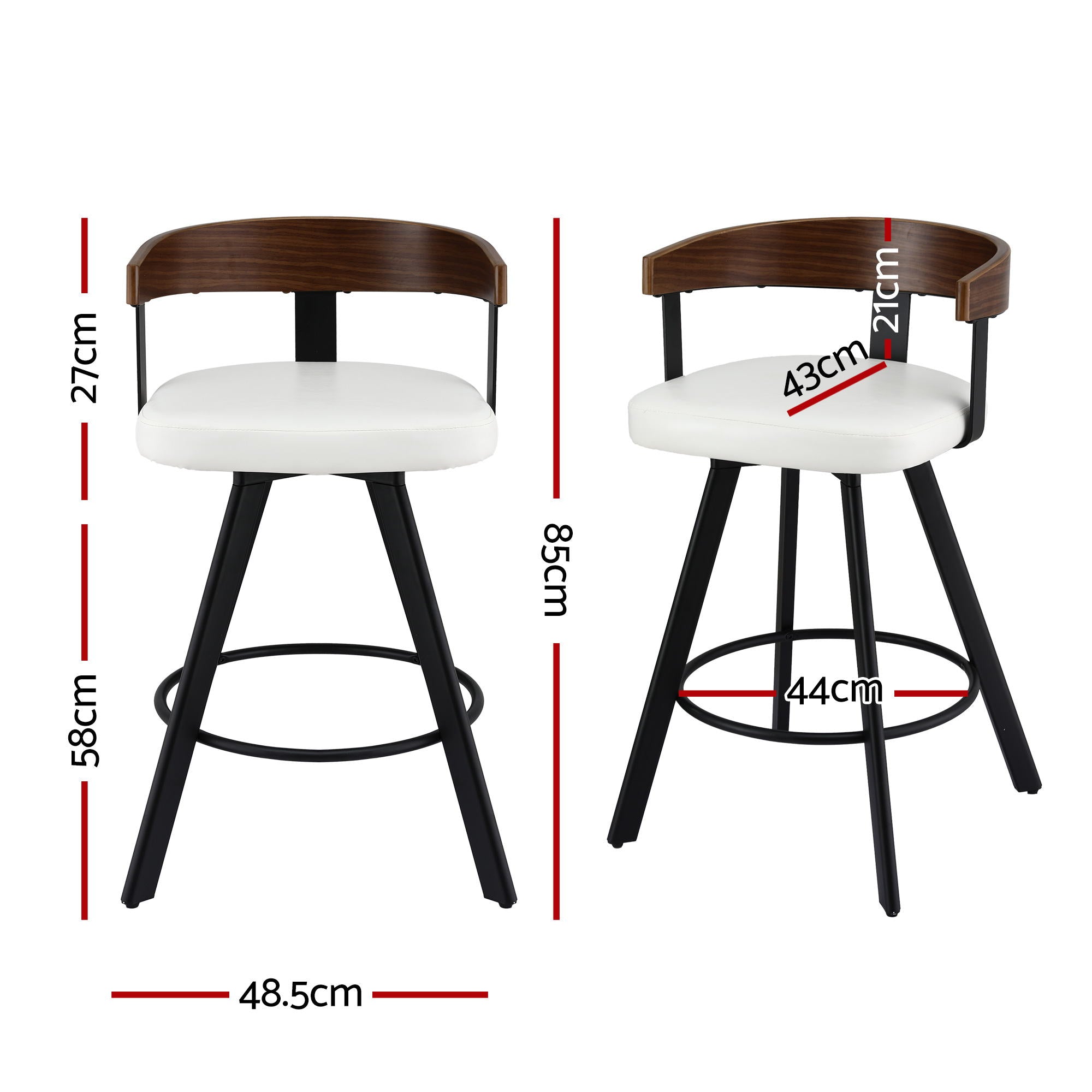 Table & Bar Stools: Artiss Bar Stool Swivel Metal Legs Kitchen Chair Bentwood Counter Leather White