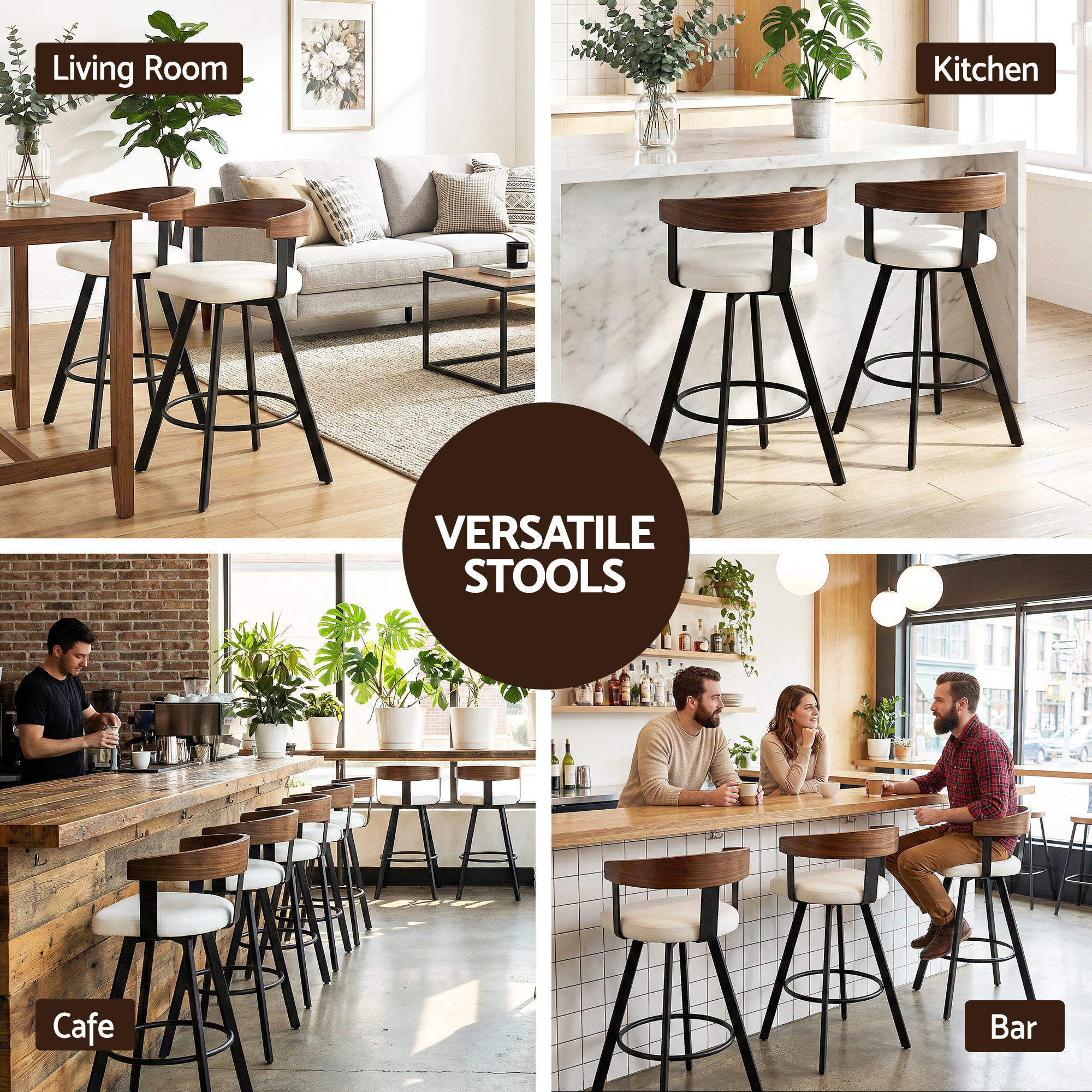Table & Bar Stools: Artiss Bar Stool Swivel Metal Legs Kitchen Chair Bentwood Counter Leather White
