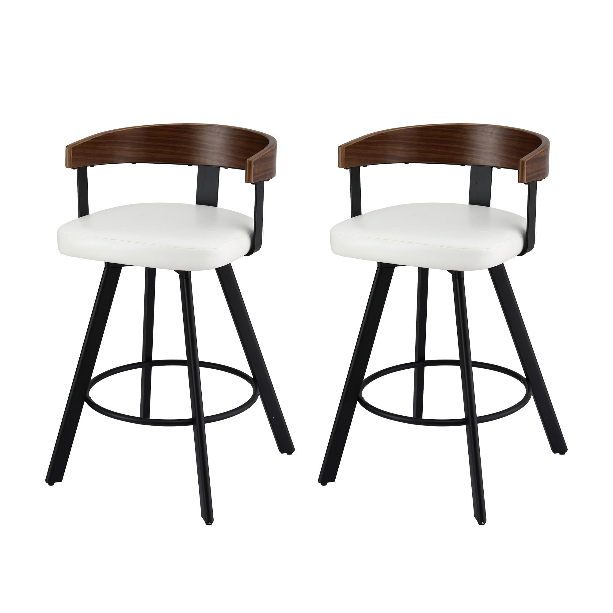 Table & Bar Stools: 2x Artiss Bar Stools Swivel Kitchen Chairs Metal Legs Bentwood Counter White PU
