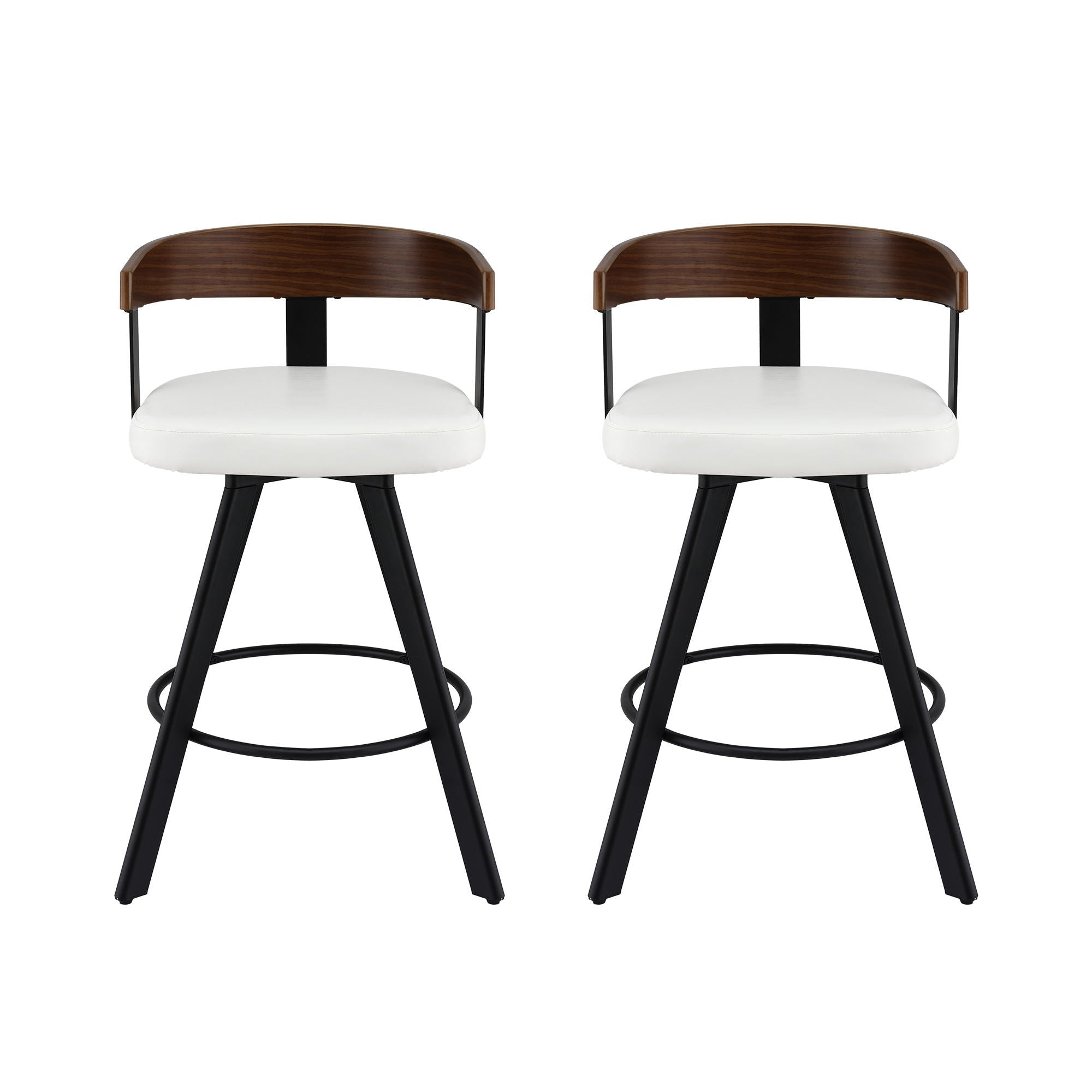 Table & Bar Stools: 2x Artiss Bar Stools Swivel Kitchen Chairs Metal Legs Bentwood Counter White PU