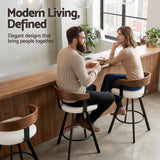 Table & Bar Stools: 2x Artiss Bar Stools Swivel Kitchen Chairs Metal Legs Bentwood Counter White PU