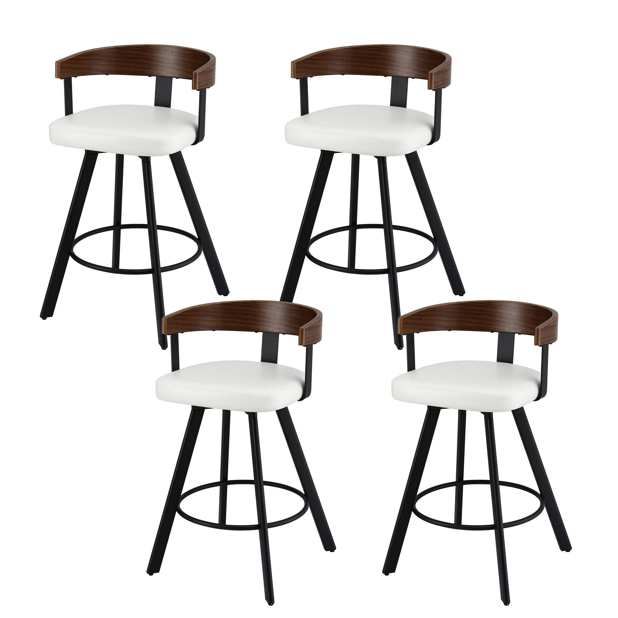 Table & Bar Stools: 4x Artiss Bar Stools Swivel Kitchen Chairs Metal Legs Bentwood Counter White PU