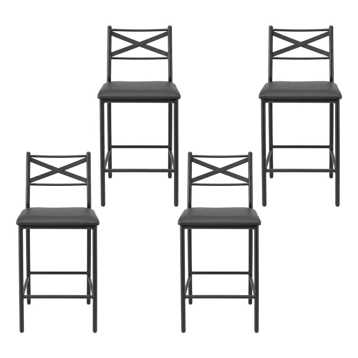 Artiss Bar Stools Set of 4 Counter 66cm Height Stools with Backrest, PU Cushioned Seat, Black