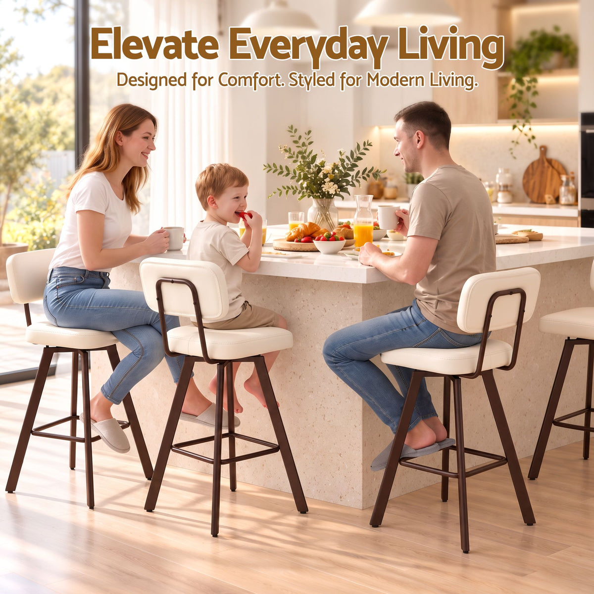 Artiss Bar Stools Set of 2 Swivel Counter 68cm Height Stools w/ Padded Backrest Beige