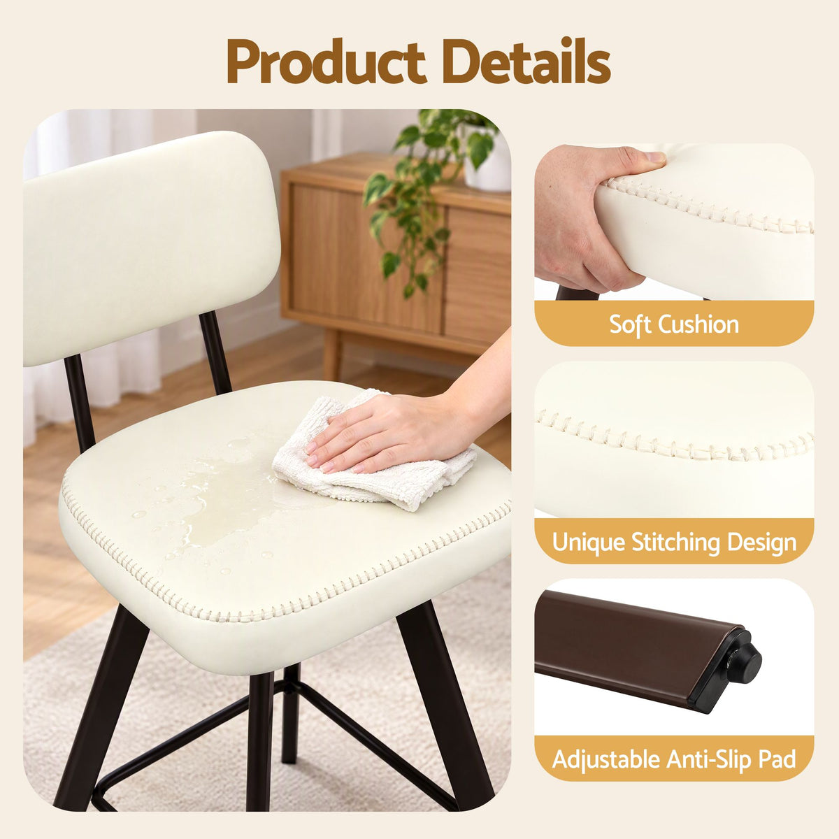 Artiss Bar Stools Set of 4 Swivel Counter 68cm Height Stools w/ Padded Backrest Beige