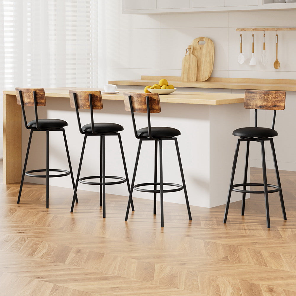 Table & Bar Stools: Artiss 4X Industrial Bar Stools Upholstered Counter Chairs Steel Frame Anti-Scratch