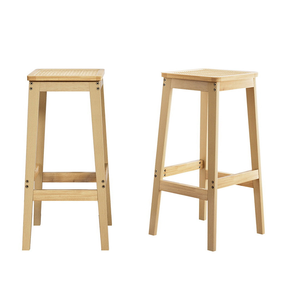 Table & Bar Stools: Artiss 2x Bar Stools Rubber Wood Stool Counter Chair Rattan Barstools Kitchen