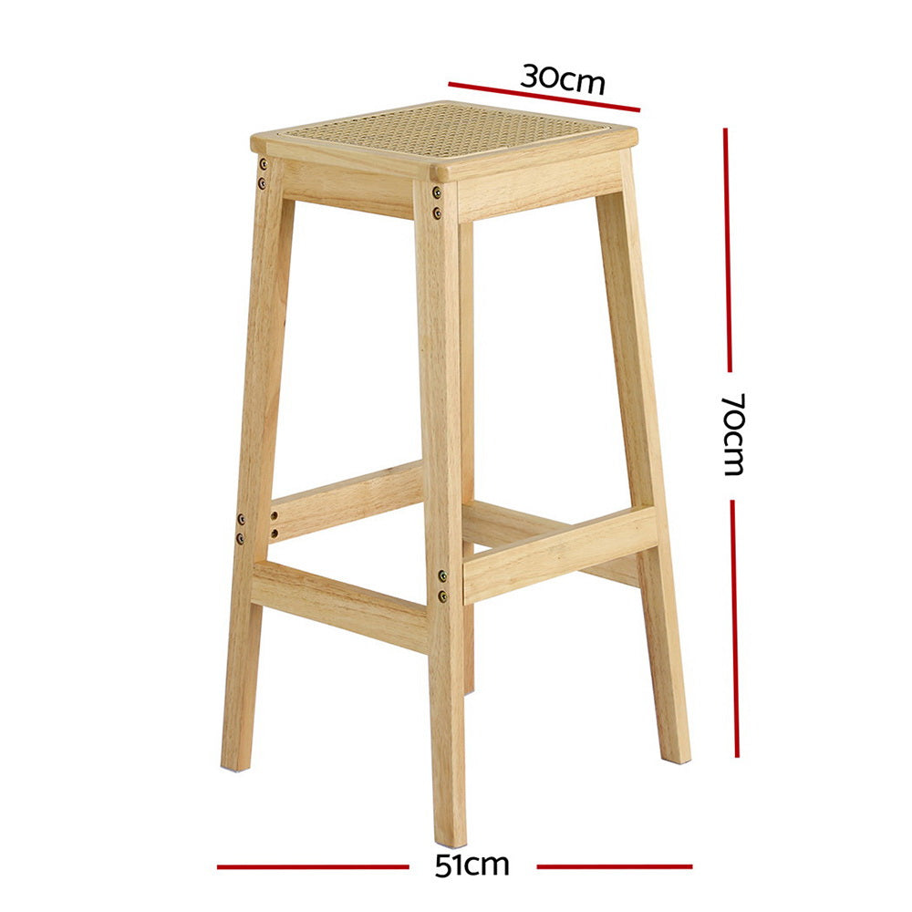 Table & Bar Stools: Artiss 2x Bar Stools Rubber Wood Stool Counter Chair Rattan Barstools Kitchen