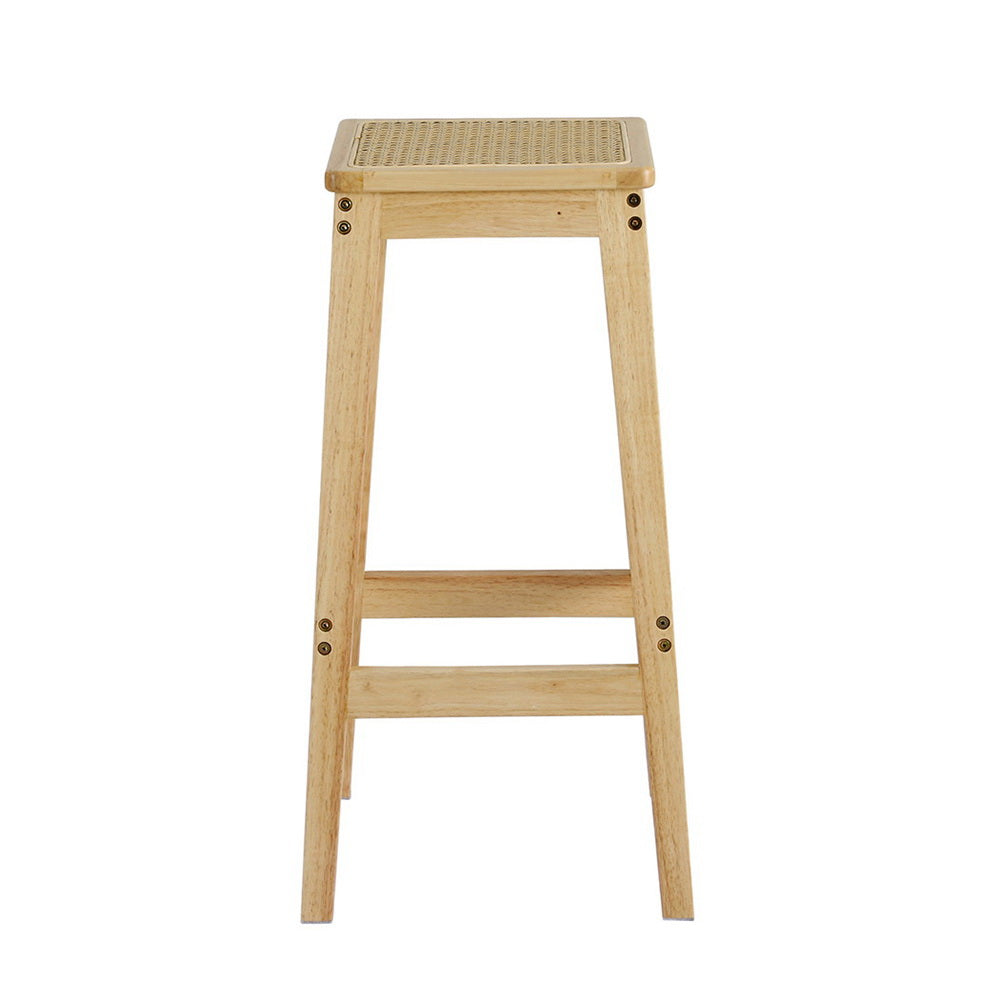 Table & Bar Stools: Artiss 2x Bar Stools Rubber Wood Stool Counter Chair Rattan Barstools Kitchen