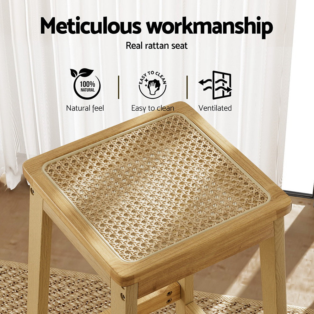 Table & Bar Stools: Artiss 2x Bar Stools Rubber Wood Stool Counter Chair Rattan Barstools Kitchen