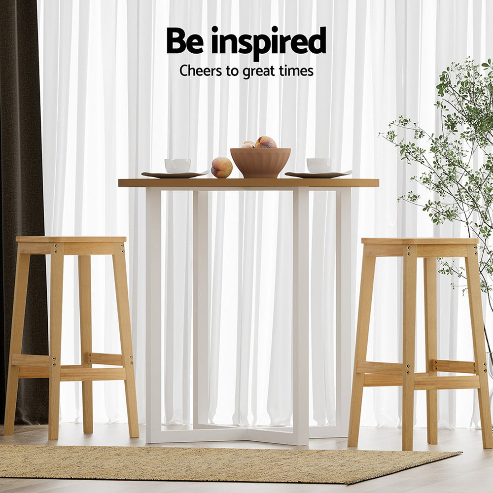 Table & Bar Stools: Artiss 2x Bar Stools Rubber Wood Stool Counter Chair Rattan Barstools Kitchen
