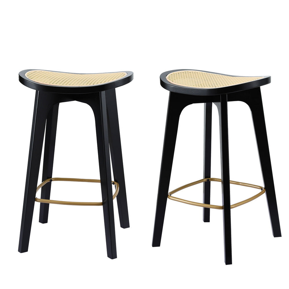 Table & Bar Stools: Artiss 2x Bar Stools Rattan Counter Kitchen Dinning Chair Bamboo Saddle Black
