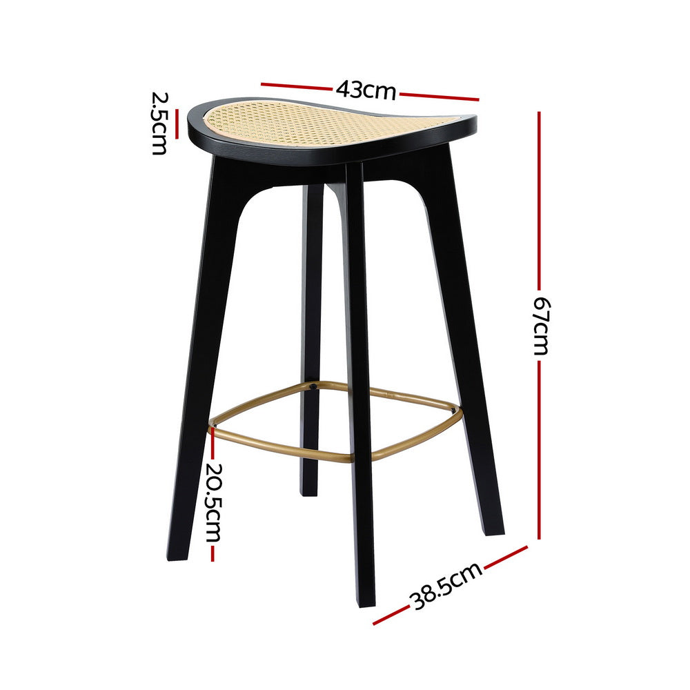 Table & Bar Stools: Artiss 2x Bar Stools Rattan Counter Kitchen Dinning Chair Bamboo Saddle Black