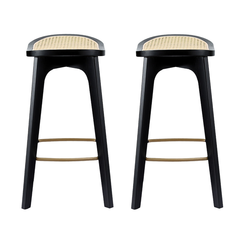 Table & Bar Stools: Artiss 2x Bar Stools Rattan Counter Kitchen Dinning Chair Bamboo Saddle Black