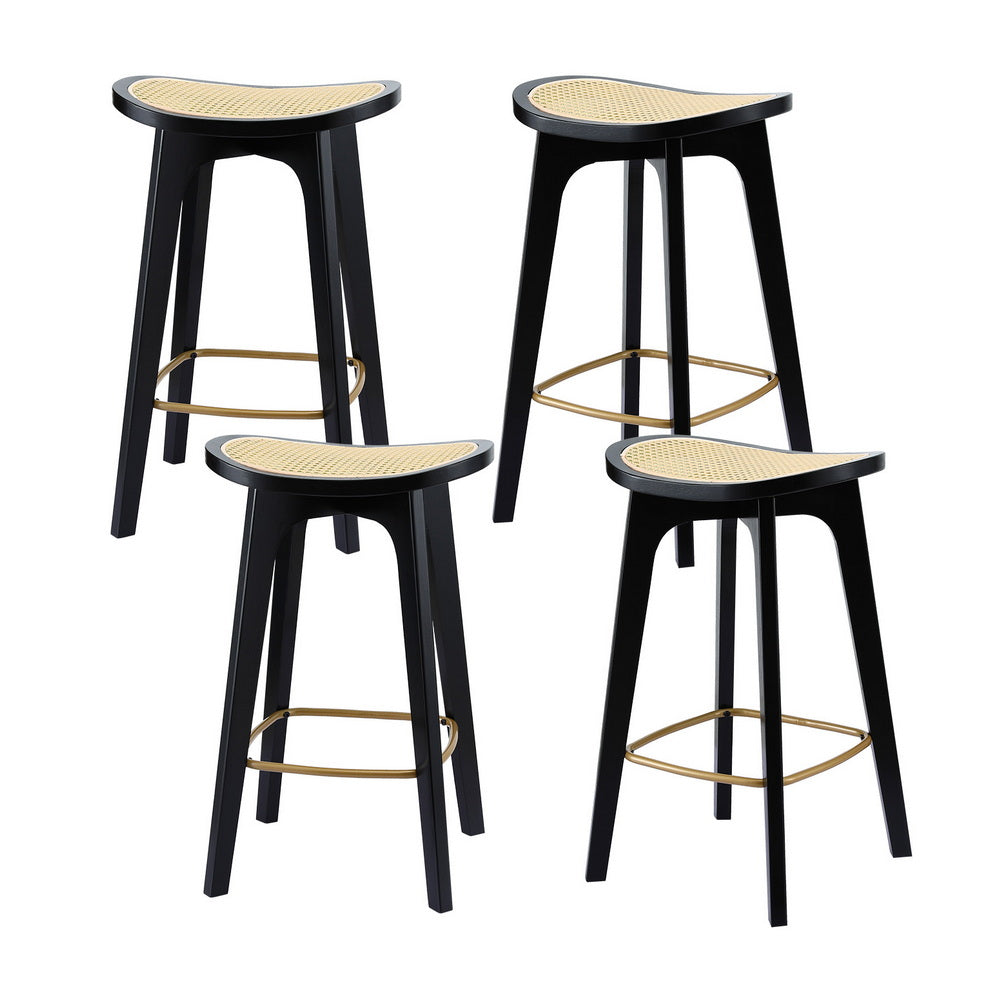 Table & Bar Stools: Artiss 4x Bar Stools Rattan Counter Kitchen Dinning Chair Bamboo Saddle Black