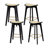 Table & Bar Stools: Artiss 4x Bar Stools Rattan Counter Kitchen Dinning Chair Bamboo Saddle Black