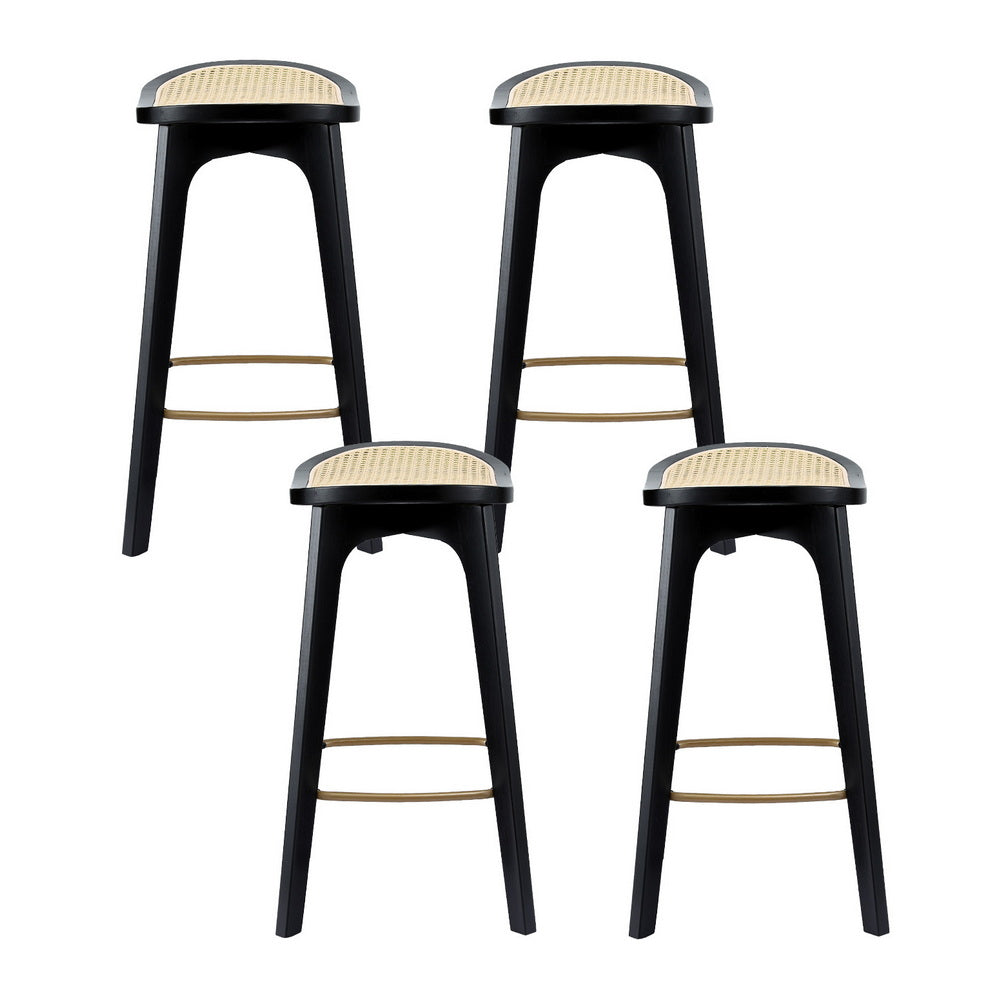 Table & Bar Stools: Artiss 4x Bar Stools Rattan Counter Kitchen Dinning Chair Bamboo Saddle Black