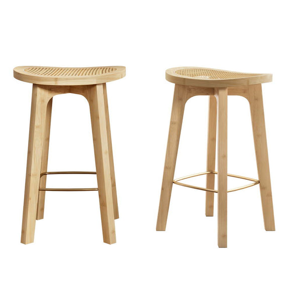 Artiss 2x Bar Stools Bamboo Rattan Stool Counter Chair Kitchen Barstools