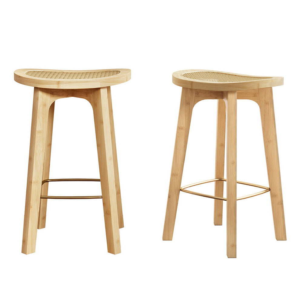 Table & Bar Stools: Artiss 2x Bar Stools Bamboo Rattan Stool Counter Chair Kitchen Barstools