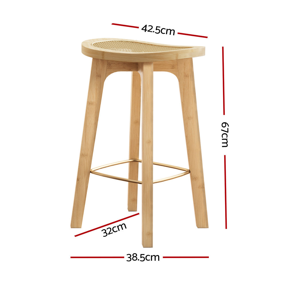 Table & Bar Stools: Artiss 2x Bar Stools Bamboo Rattan Stool Counter Chair Kitchen Barstools