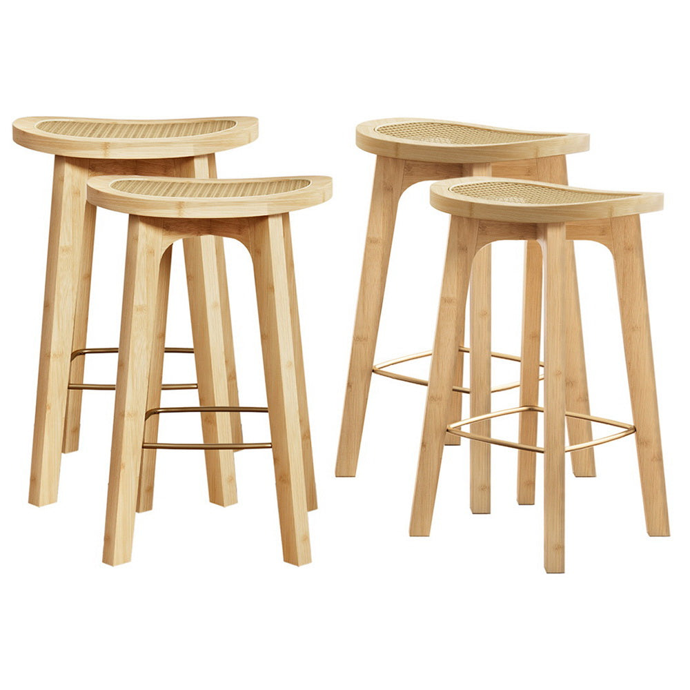 Table & Bar Stools: Artiss 4x Bar Stools Bamboo Rattan Stool Counter Chair Kitchen Barstools