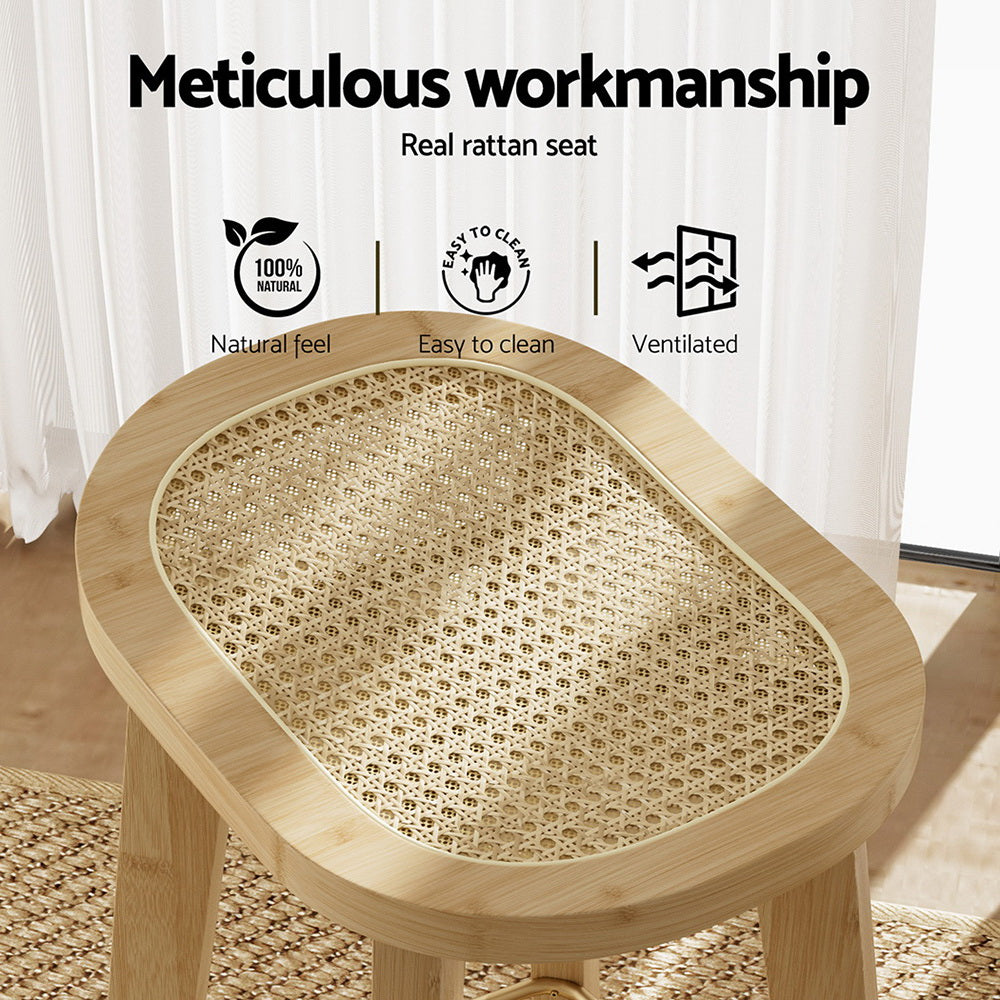 Table & Bar Stools: Artiss 4x Bar Stools Bamboo Rattan Stool Counter Chair Kitchen Barstools