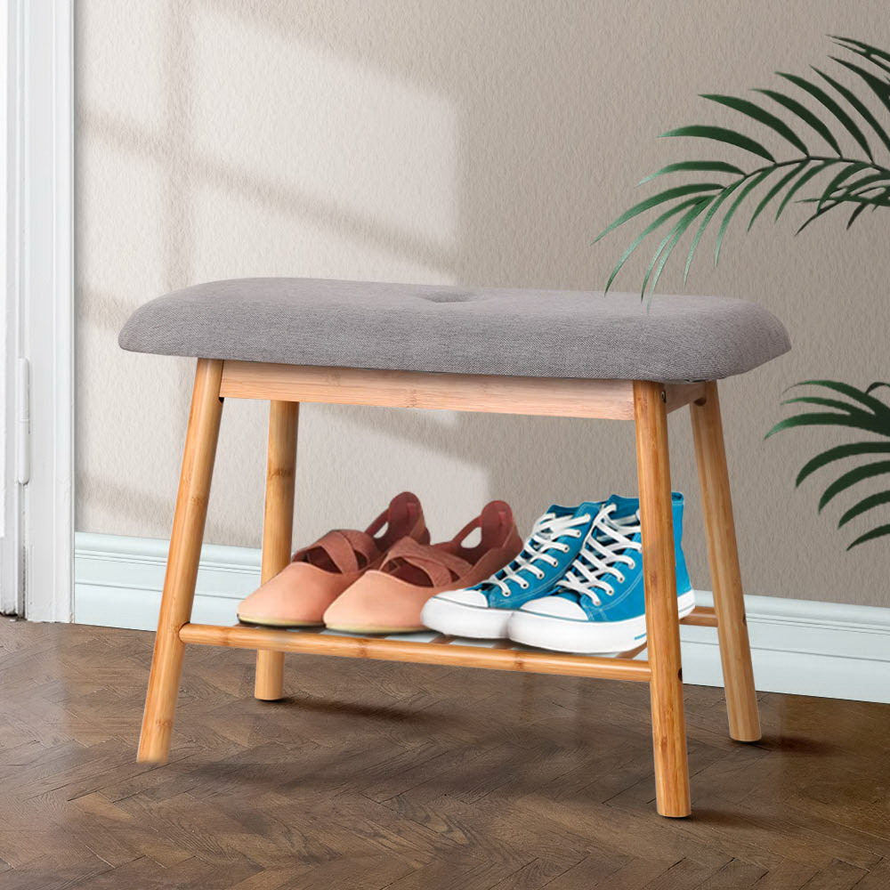 Shoe Storage: Artiss Shoe Rack Shoe Bench Fabric Seat 2 Pairs