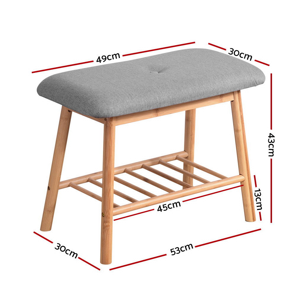 Shoe Storage: Artiss Shoe Rack Shoe Bench Fabric Seat 2 Pairs