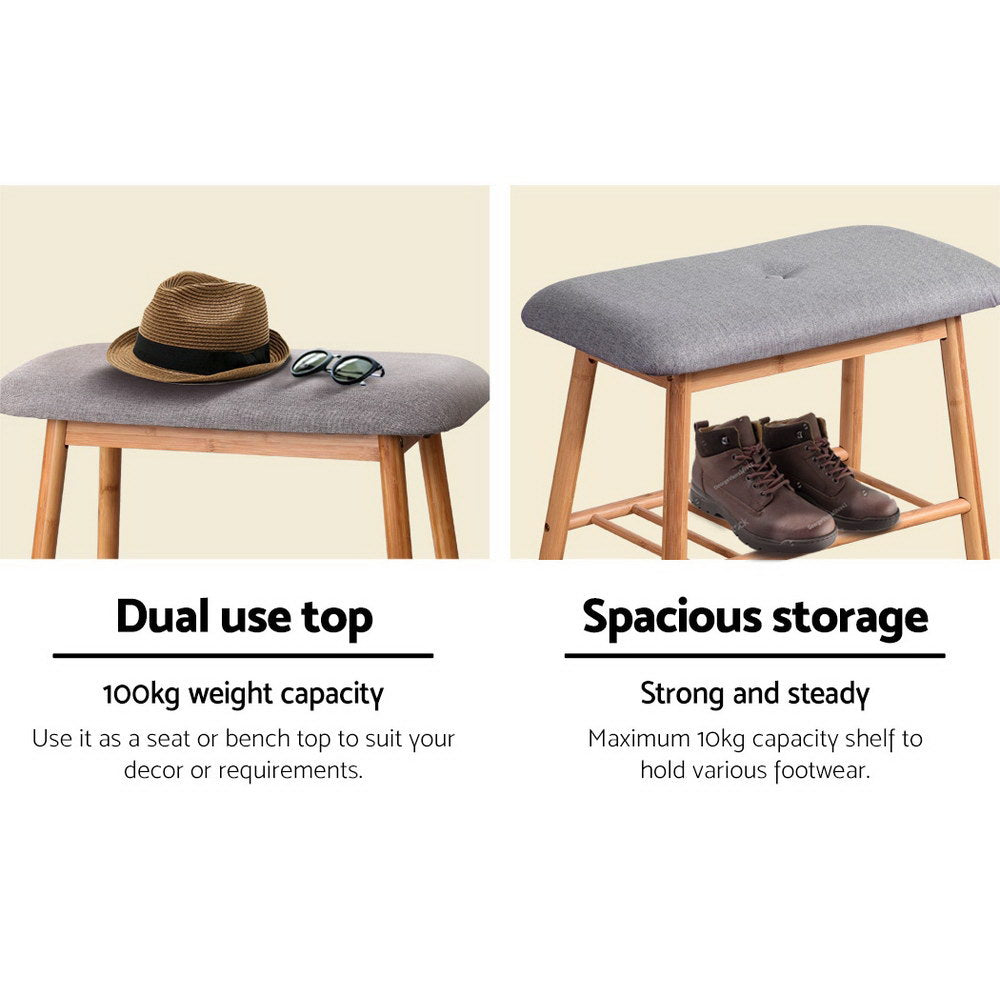Shoe Storage: Artiss Shoe Rack Shoe Bench Fabric Seat 2 Pairs