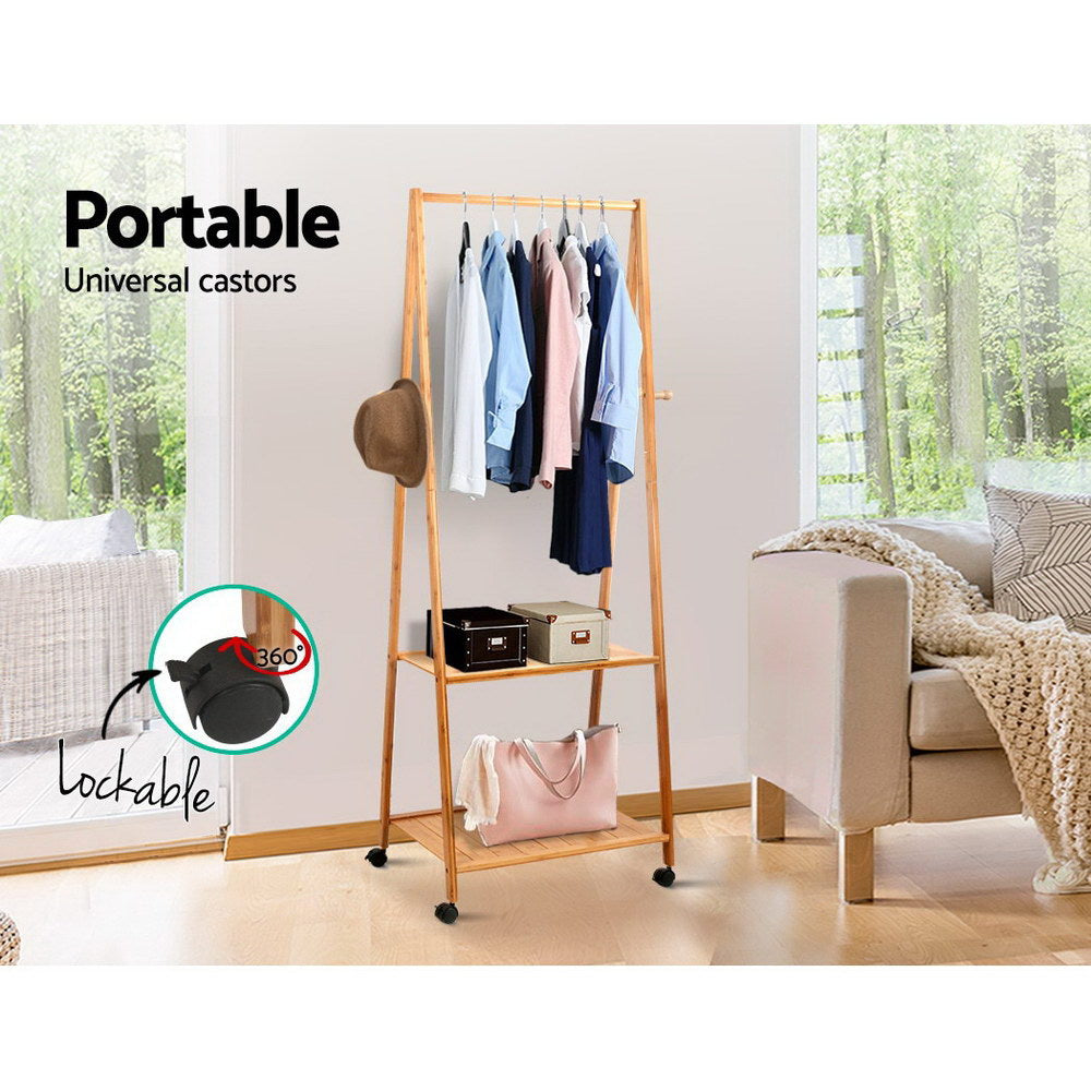 Clothing & Wardrobe Storage: Artiss Clothes Rack Airer Coat Stand 165x59cm Wheels