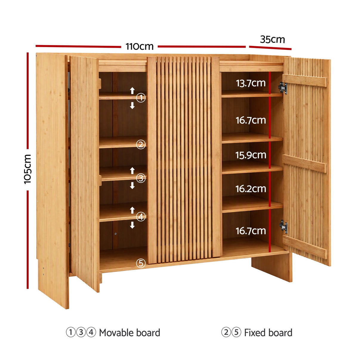 Artiss Shoe Cabinet Versatile Door 24 Pairs Shoe Storage Cupboard Bamboo