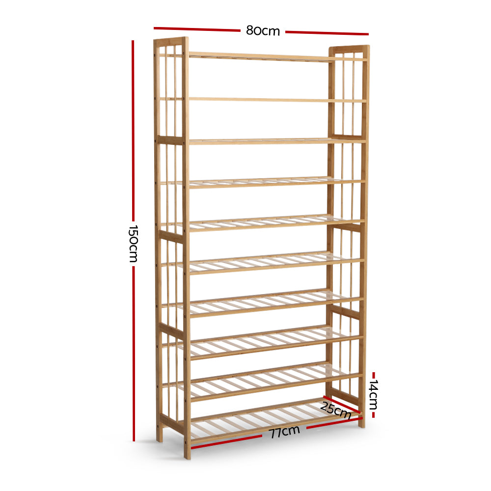 Shoe Storage: Artiss Shoe Rack Cabinet Bamboo 10-tier 50 Pairs